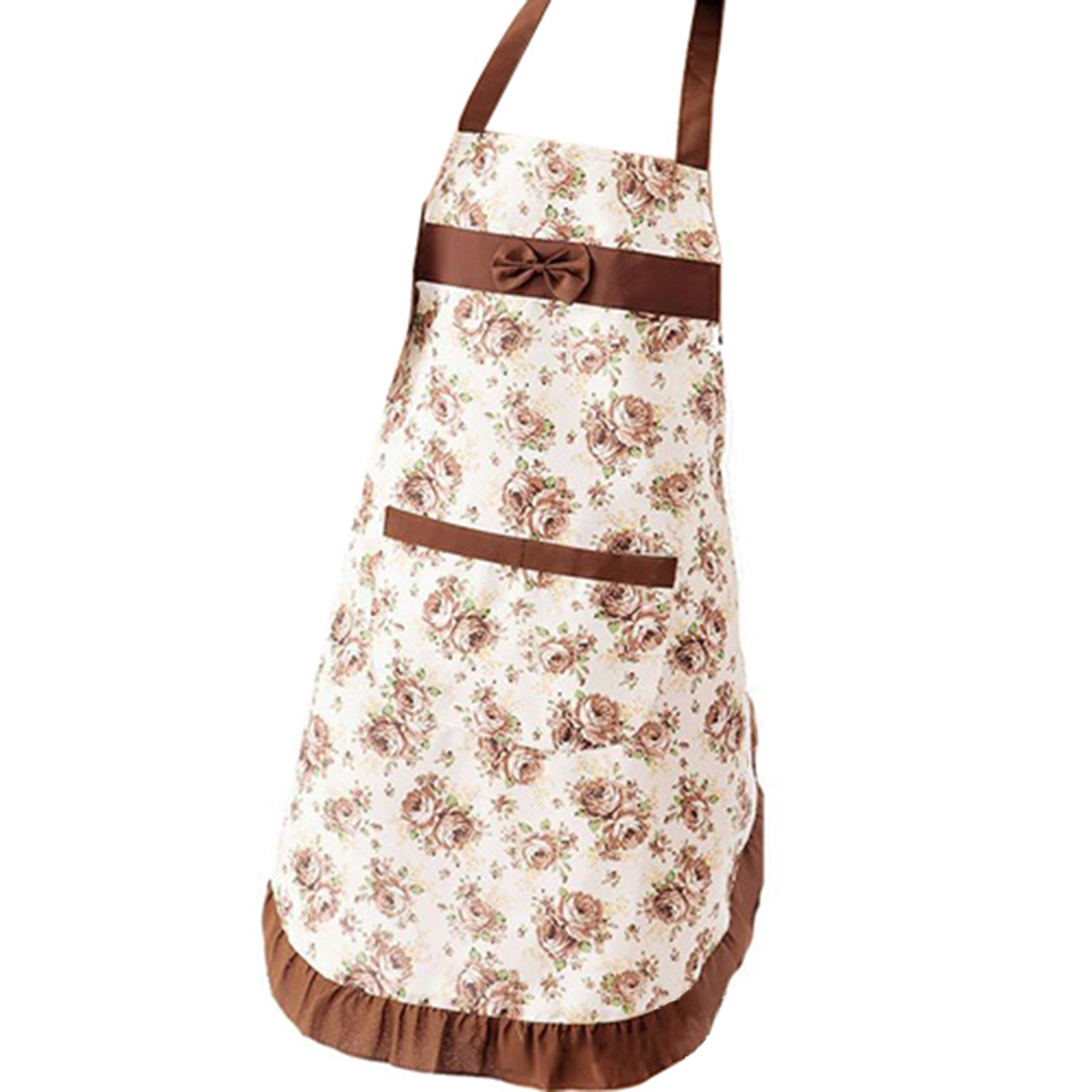 Floral Bowknot Kitchen Apron With Pocket For Women Chef Cooking BBQ ...